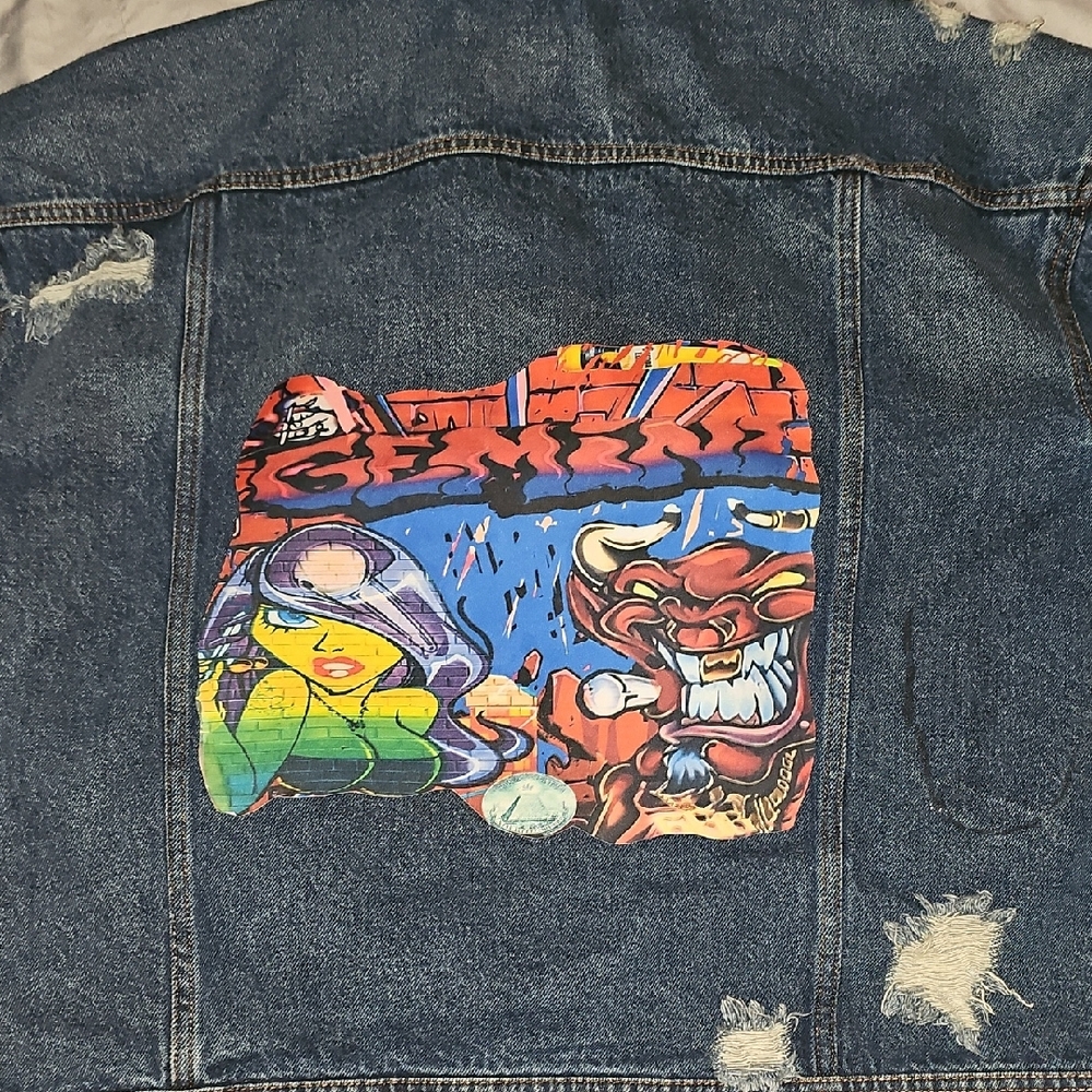 Custom Men's Distressed Blue Denim Jacket